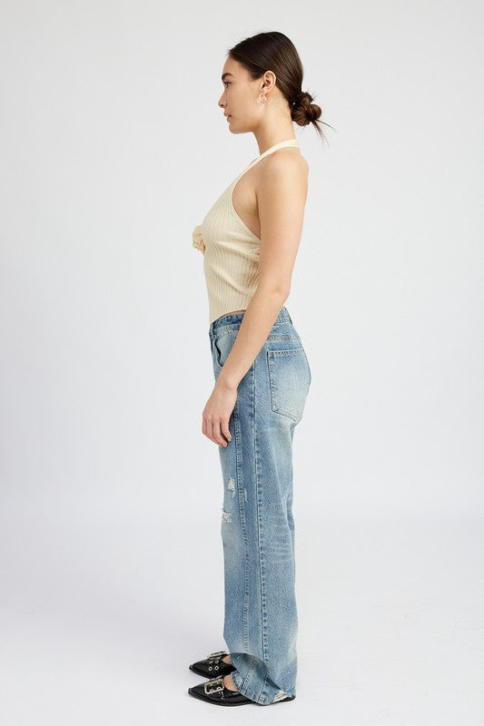 ROSETTE SPLIT FRONT HALTER TOP - Always24
