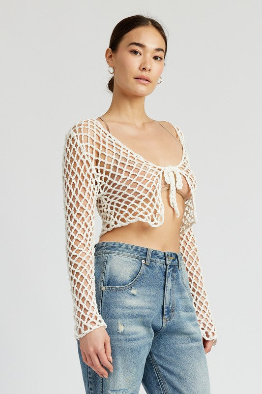 FRONT TIE ROPE CROCHET TOP - Always24