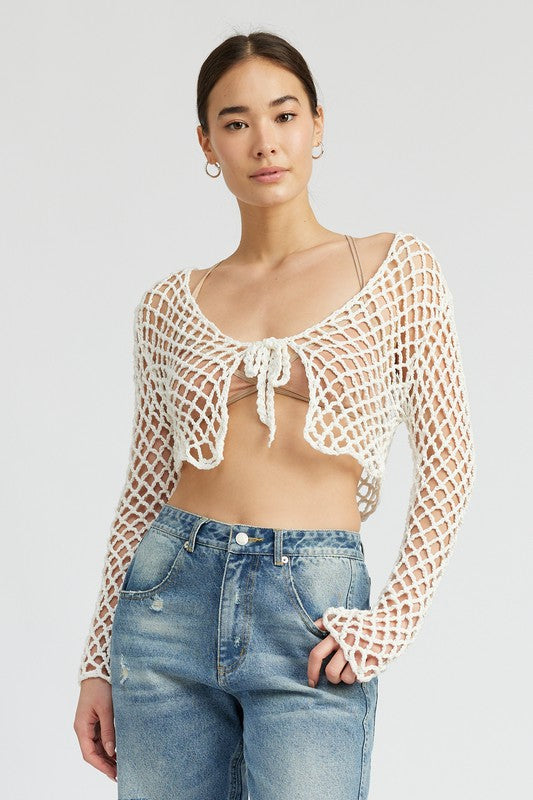 FRONT TIE ROPE CROCHET TOP - Always24