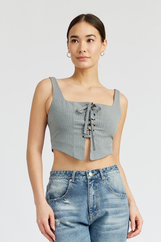 Always24 SQUARE NECK TOP WITH LACE UP FRONT - Always24
