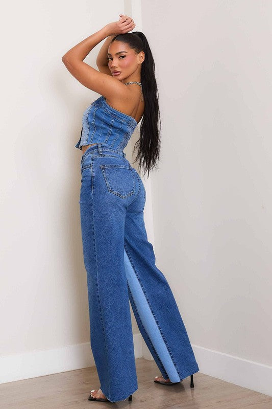 Always24 High-Rise Color Block Wide Jeans