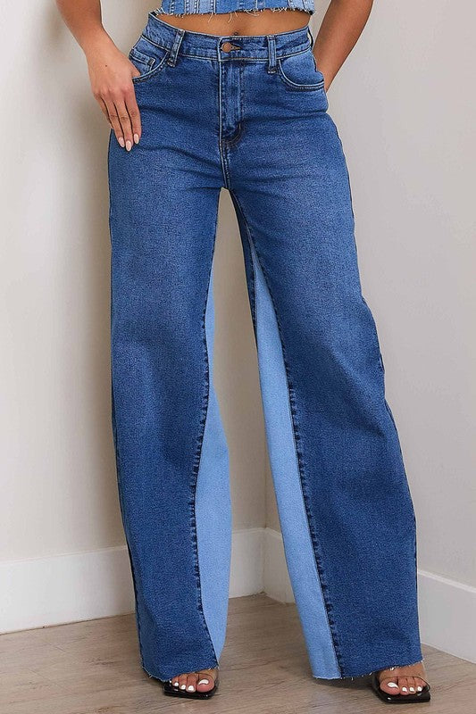 Always24 High-Rise Color Block Wide Jeans