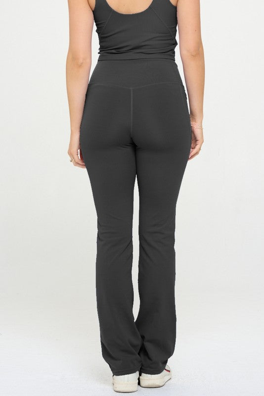 Always24 Women Crossover Flare Legging High Waisted Pockets - Always24