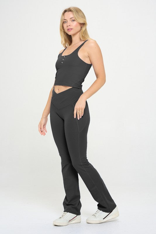 Always24 Women Crossover Flare Legging High Waisted Pockets - Always24