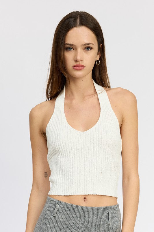 RIBBED HALTER NECK TOP - Always24