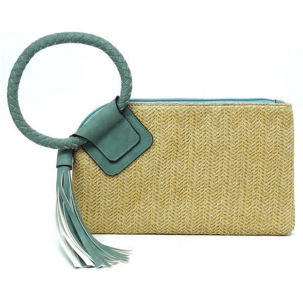 Always24 Straw Cuff Handle Tassel Wristlet Clutch - Always24