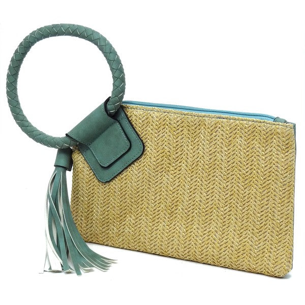 Always24 Straw Cuff Handle Tassel Wristlet Clutch - Always24