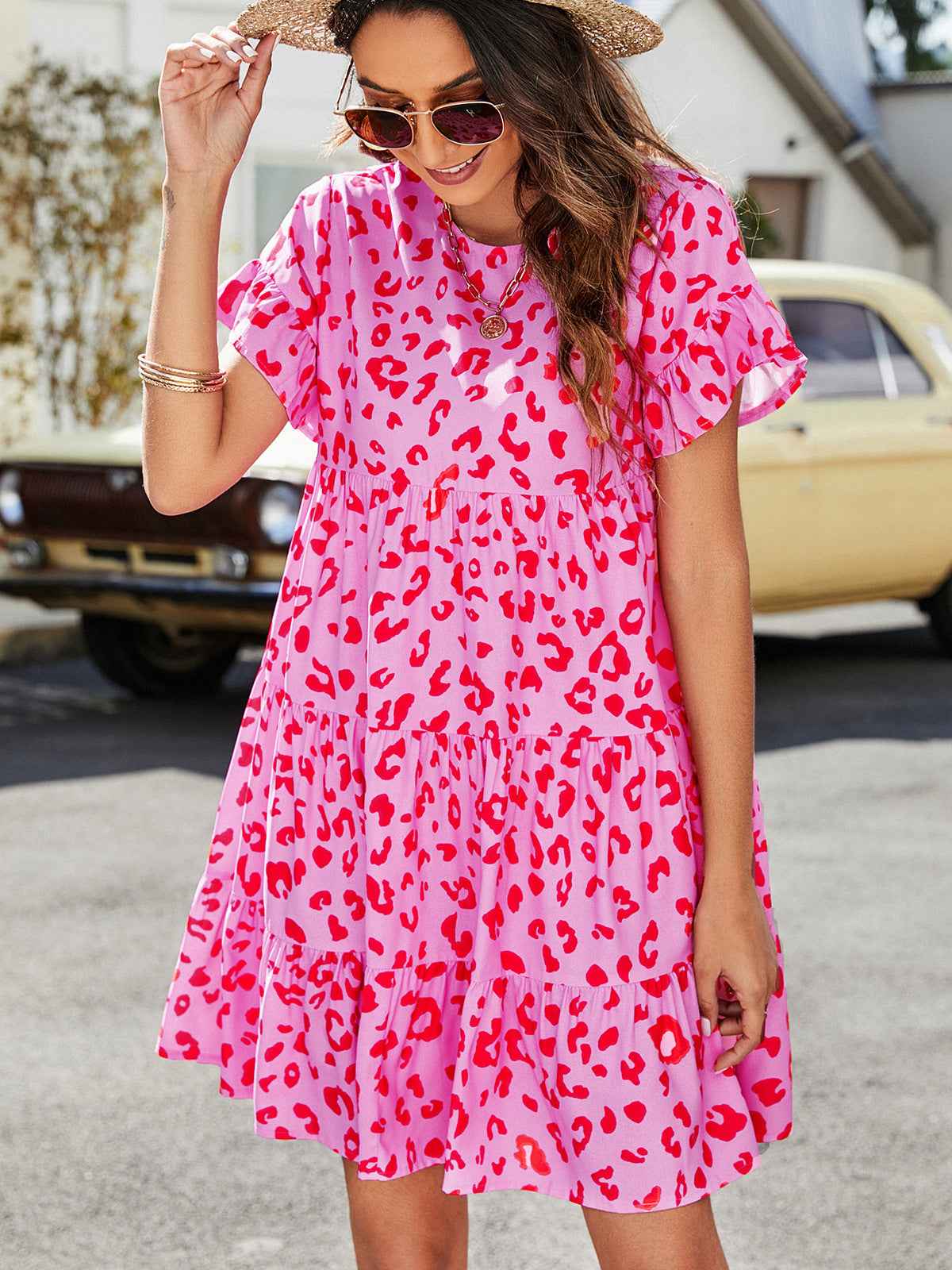 Always24 Short Flounce Sleeve Tiered Dress