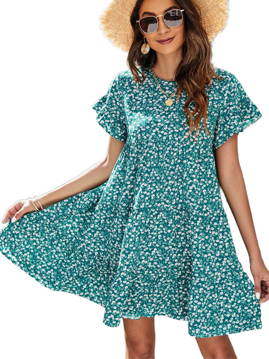 Always24 Short Flounce Sleeve Tiered Dress