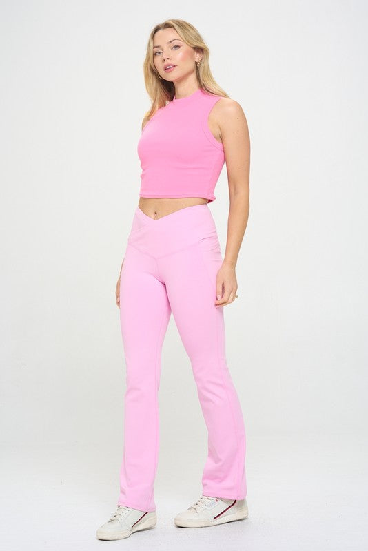 Always24 Women Crossover Flare Legging High Waisted Pockets - Always24
