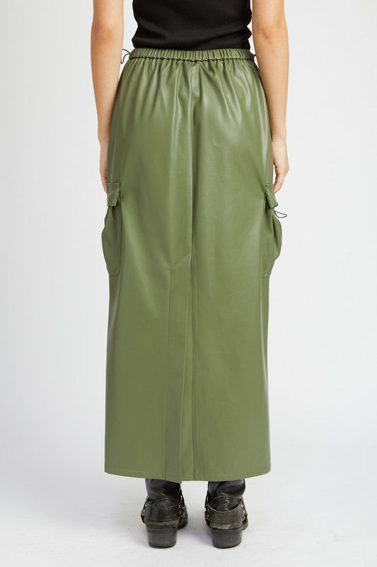 LEATHER CARGO MAXI SKIRT - Always24