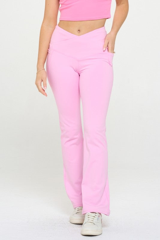 Always24 Women Crossover Flare Legging High Waisted Pockets - Always24