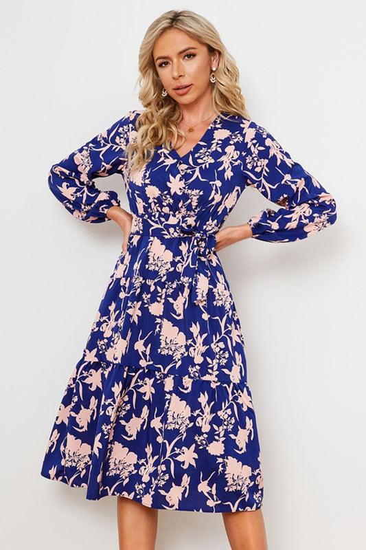 Always24 Floral Belted Tiered Midi Dress