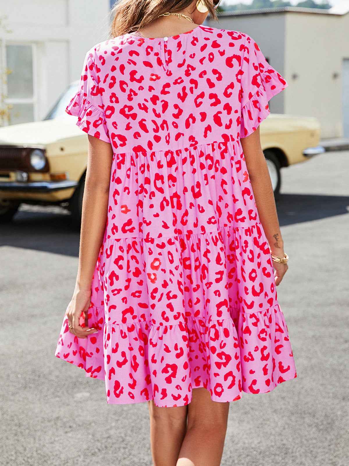 Always24 Short Flounce Sleeve Tiered Dress